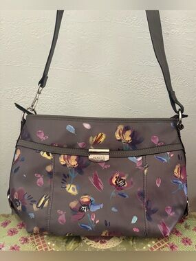 Rosetti Gray Floral Shoulder Bag with Multicolor Blooms